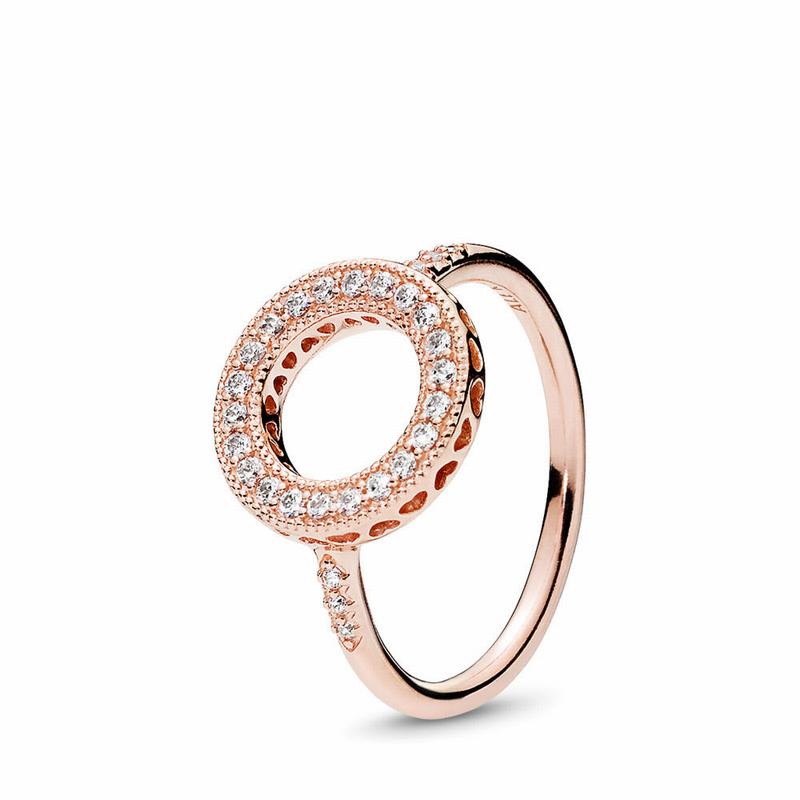 Pandora Rose™ Hearts Halo Statement Ring Ireland - Pandora Rose/Cubic Zirconia - 132879BGU